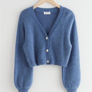 & Other Stories Cropped Boxy Knit Cardigan Blue
